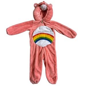Care Bears Pink Cheer Bear Rainbow Fuzzy Hooded Costume 2003 PJs Jumpsuit 2T